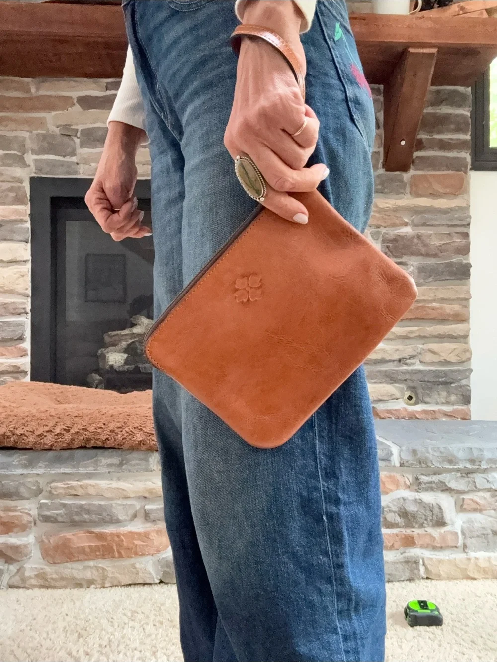Patricia Nash Cassini Embossed Floral Leather Wristlet in Tan Brown clutch